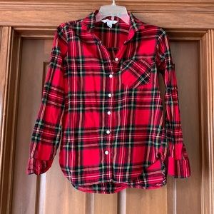 Red and green plaid size small button up shirt from Old Navy